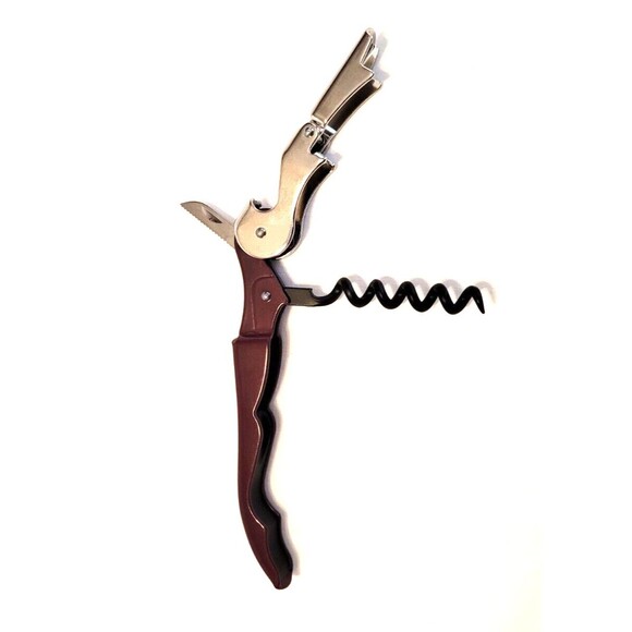 Burgundy Metal Corkscrew Doubled Hinged Waiters Wine Bottle Opener Foil Cutter - Picture 6 of 6